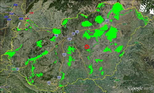 Click to see enlarged map Kaszáló Wood of Abony